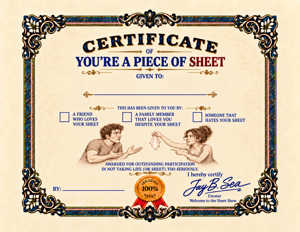 Printable Certificate: You're a Piece of Sheet